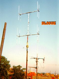Eine Gruppenantenne von 4 x HB9CV für das 2-Meter Band